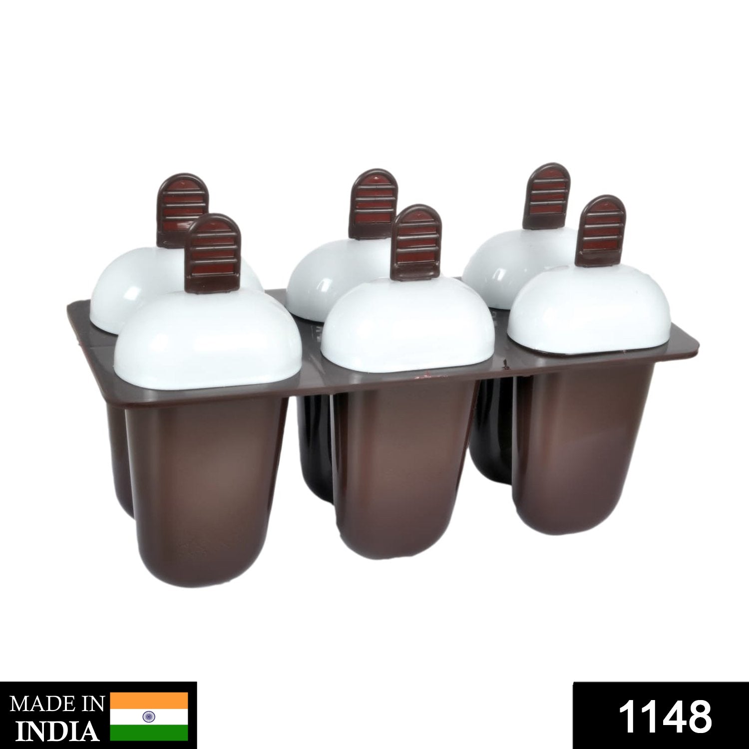 Plastic Ice Candy Maker Kulfi Maker Moulds Set with 6 Cups (Multicolour) - 1148_brown_ice_candy_maker