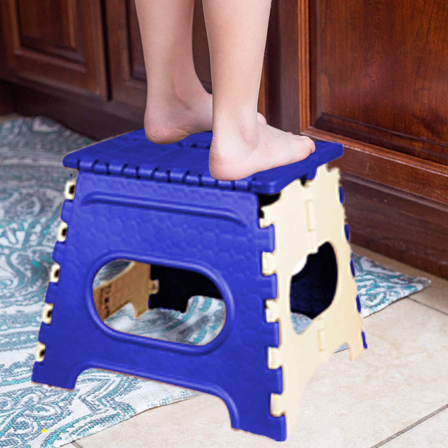 Durable 12 inch folding stool for kids with non-slip surface and easy storage design