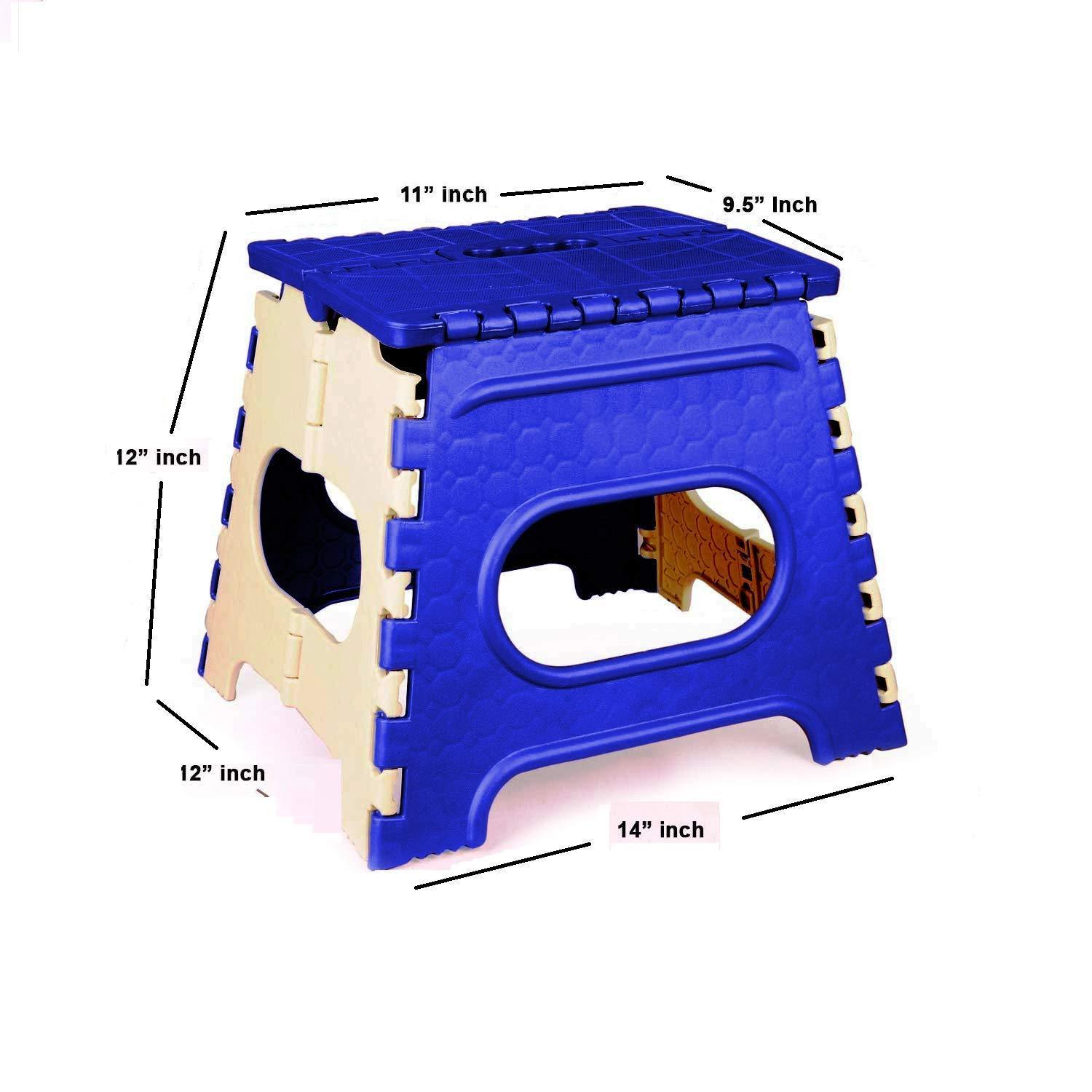 Durable 12 inch folding stool in blue and cream for kids with child-friendly design