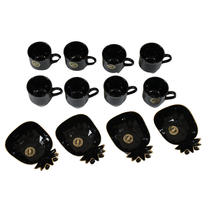12 piece Pineapple Shape ceramic cup set for kitchen with black cups and matching pineapple plates