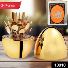 Premium Cutlery Set 24 Pcs with Oval Shaped Stand | Beautiful Stylish Oval Desig - 10010_pre_cutlery_n_oval_stand_24pc