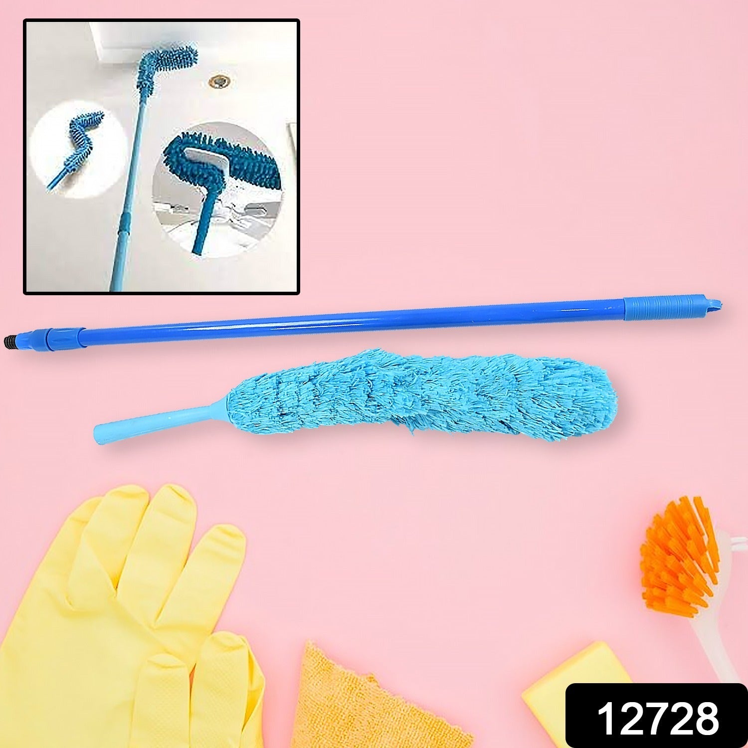 Long Handle Dust Cleaning Brush, Adjustable Microfiber dust Brush, Foldable Home - 12728_long_handle_dust_cleaner