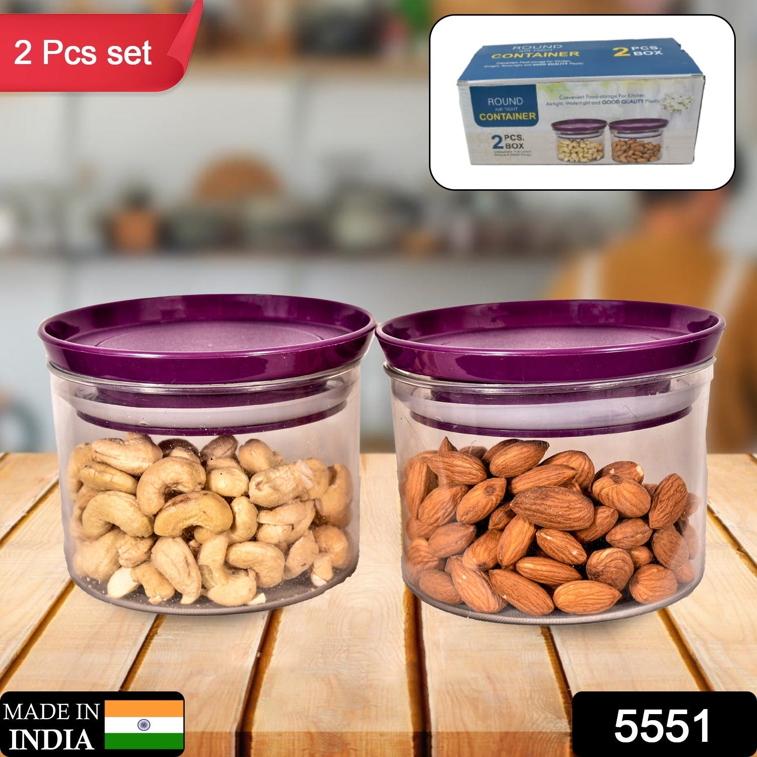 Air Tight & Unbreakable Kitchen Jar Set Food Storage Containers for Dry Fruits,  - 5551_2pc_kitchen_jar