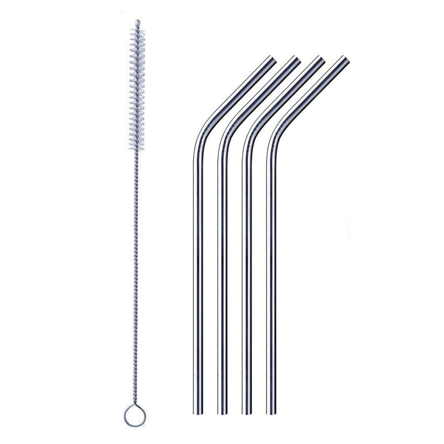 Reusable Stainless Steel Drinking Straws Bent (4 Bent Straws, 1 Brush) - 1733_5pc_bent_straw_cmb