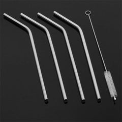 Reusable Stainless Steel Drinking Straws Bent (4 Bent Straws, 1 Brush) - 1733_5pc_bent_straw_cmb