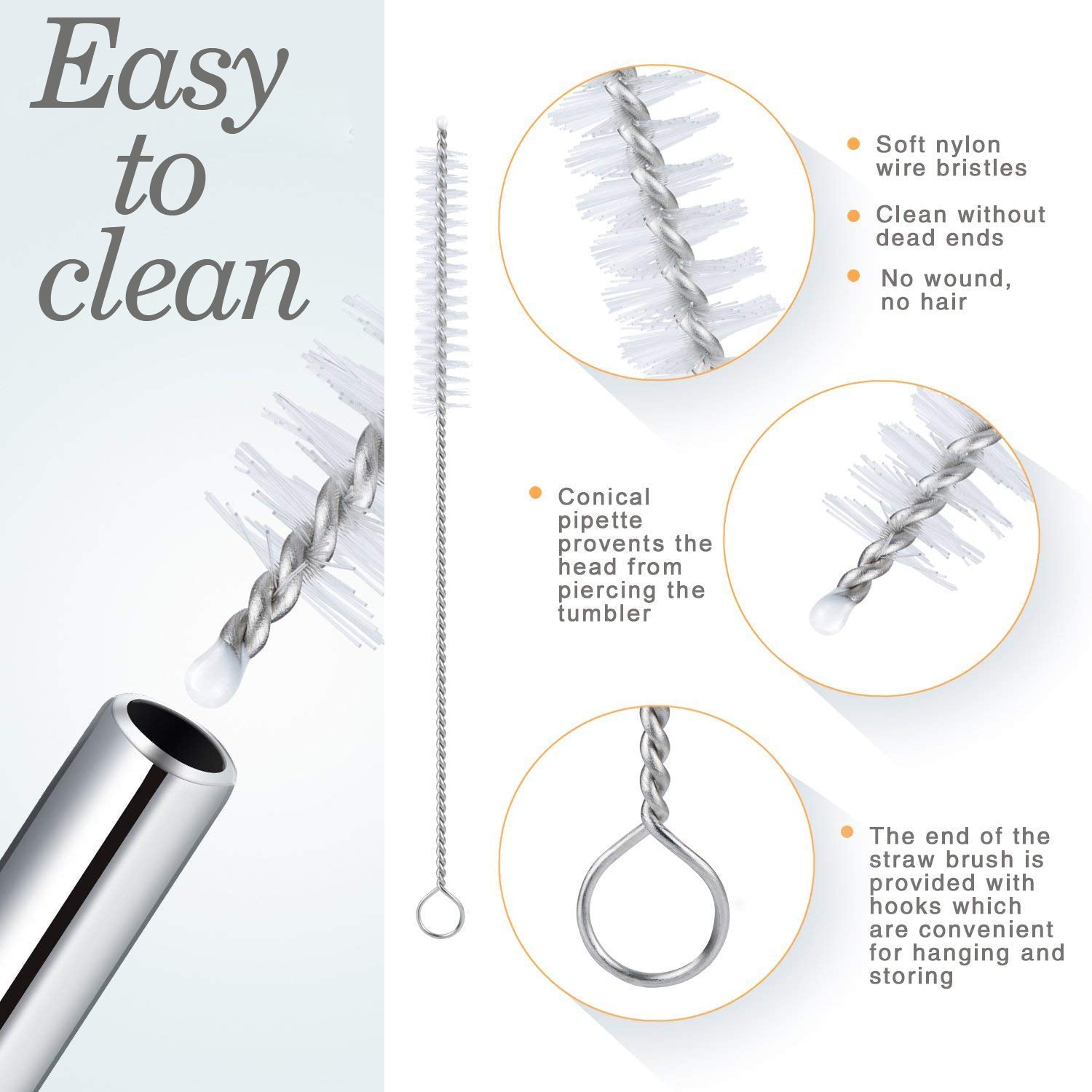 Reusable Stainless Steel Drinking Straws Bent (4 Bent Straws, 1 Brush) - 1733_5pc_bent_straw_cmb