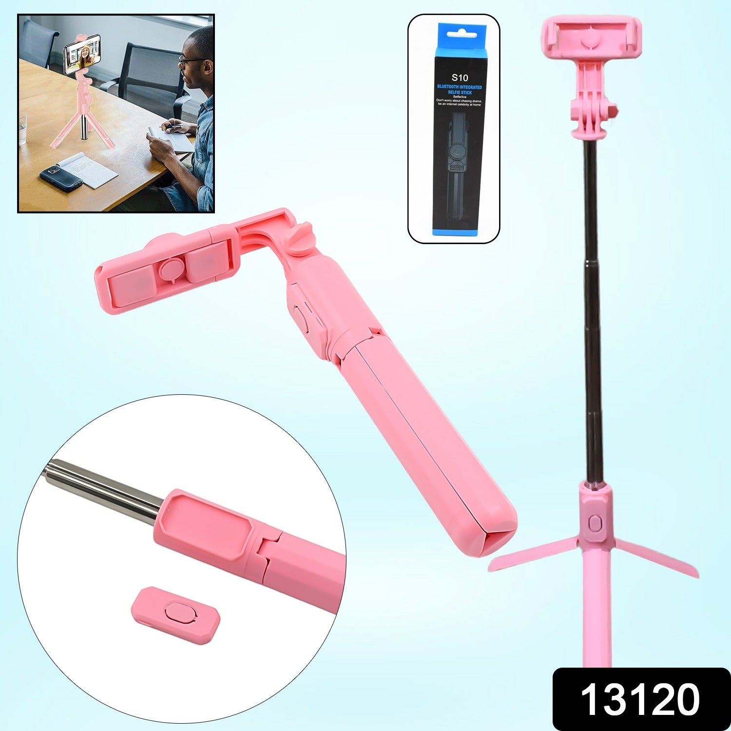 Portable Foldable Selfie Stick with Remote Control, 3-Axis Tripod Hand Stabilize - 13120_foldable_selfie_stick_n_remote