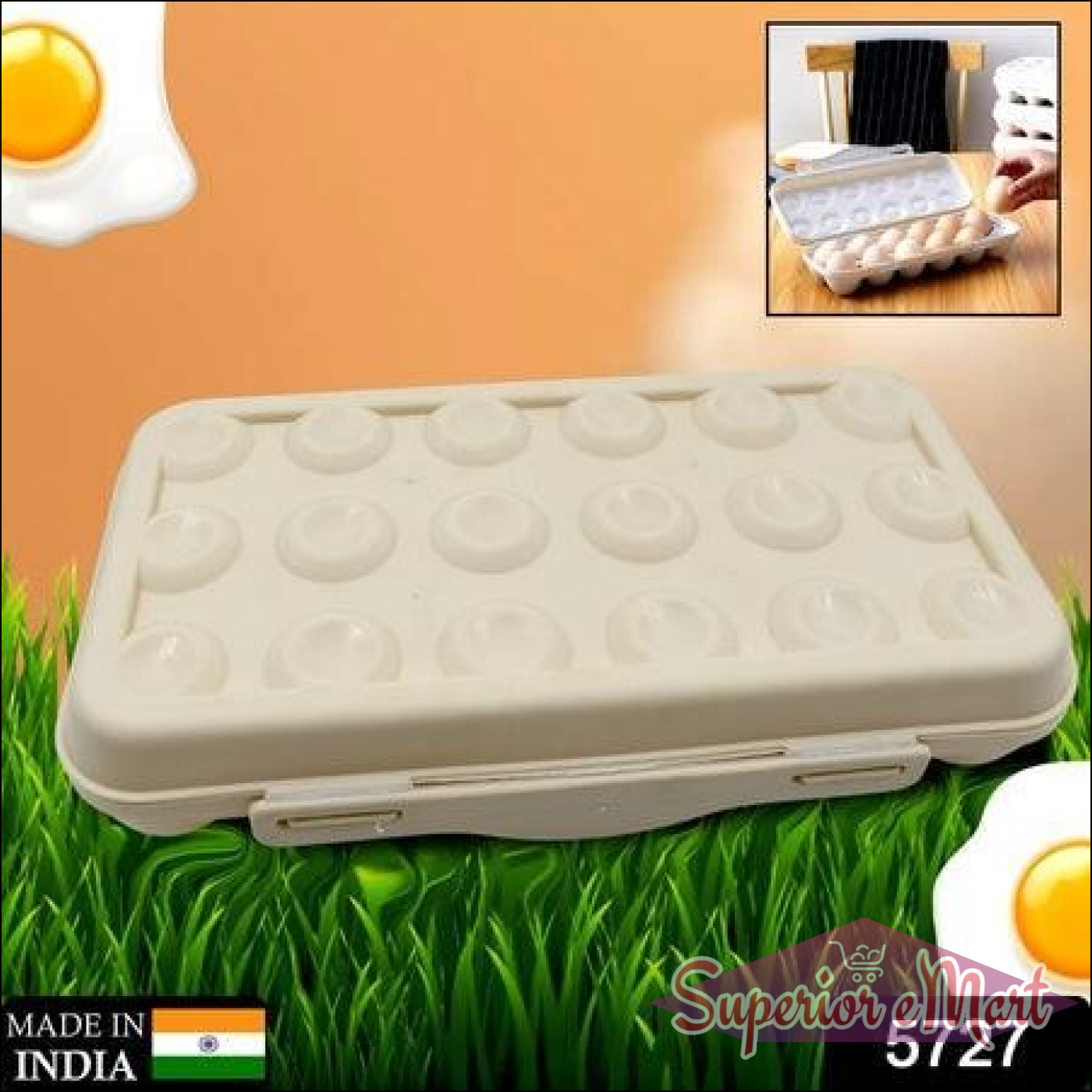 18 grid egg holder for fridge in white, designed for easy storage and freshness of eggs