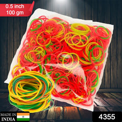 Multicolor Rubber Bands (Elastic & Reusable, Office & Home / 0.5 Inch 100GM) - 4355_nylon_rubber_0_5inch_100gm