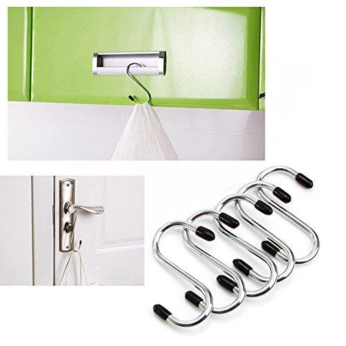 Heavy-duty stainless steel hooks, S-shaped design, pack of five.