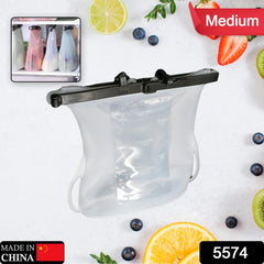 Reusable Silicone Food Storage Bag Set Leakproof Lock Reusable Flat Bottom Freez - 5574_medium_silicone_food_storage_bag