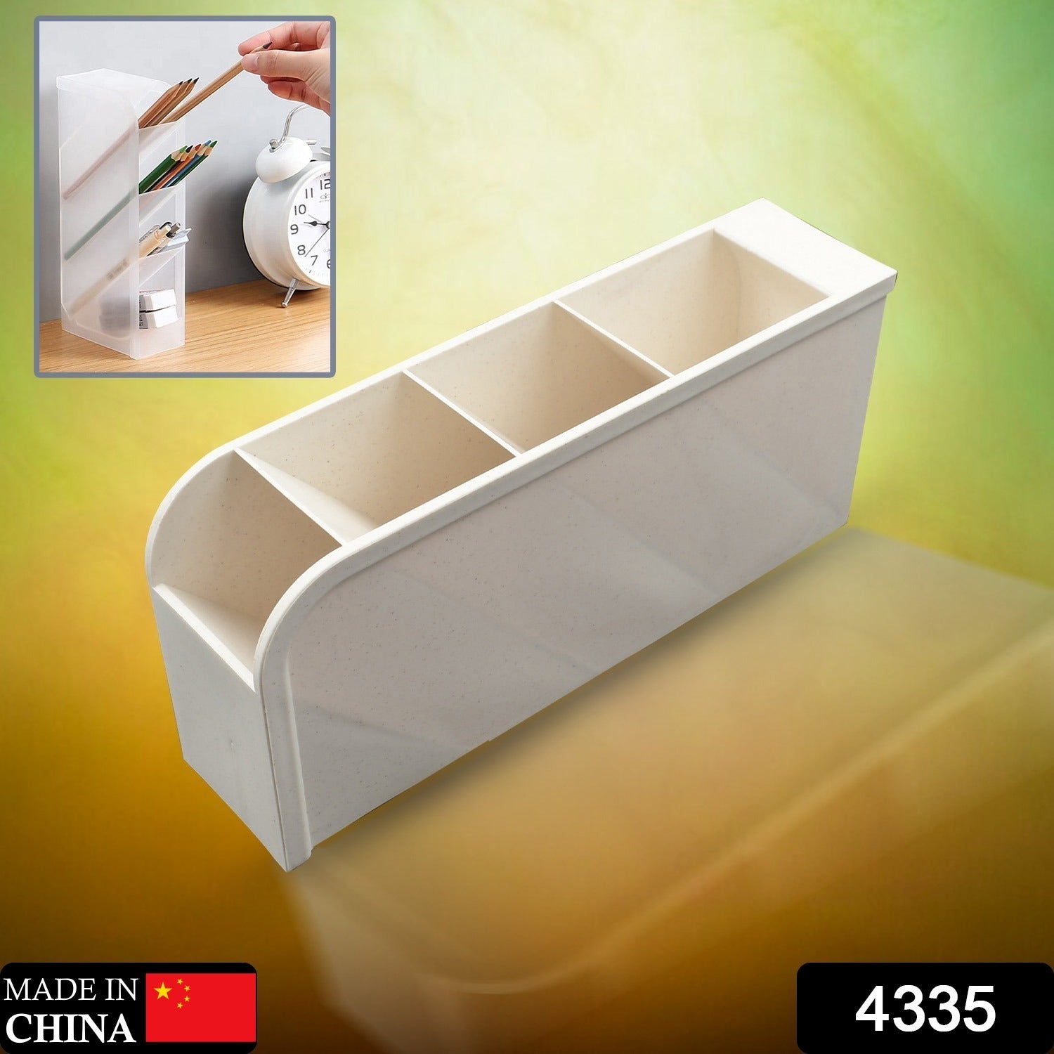 Plastic 4 Compartment Office Desktop Storage Box, Pen Pencil Stand/Holder Statio - 4335_4comp_desktop_storage_box