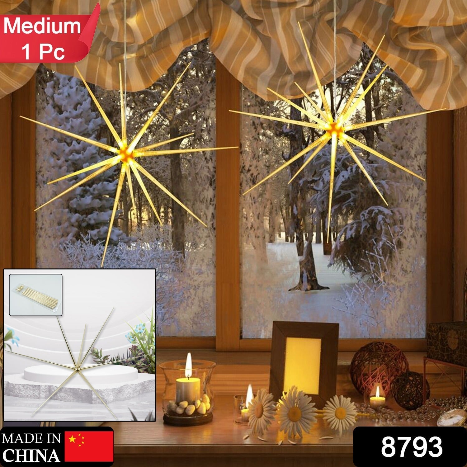 3D Gold Star Hanging Decoration Star, Acrylic Look  Hanging Luminous Star for Wi - 8793_medium_hanging_decoration_star