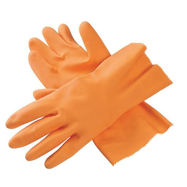 Orange reusable rubber hand gloves