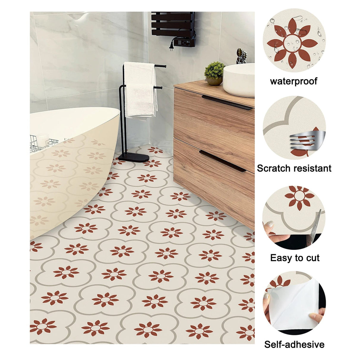 Peel and Stick Floor Tiles Kitchen / Bathroom Backsplash Sticker Detachable Wate - 17633_tiles_stickers_8x8inch_1pc_no1