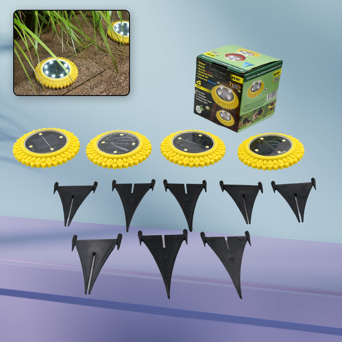 4 Pack Solar Ground Lights, LED Solar Powered Disk Lights Outdoor Waterproof Gar - 9364_sunflower_solar_light_4pc