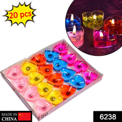 Heart-shaped scented wax candles in a pack of 20.