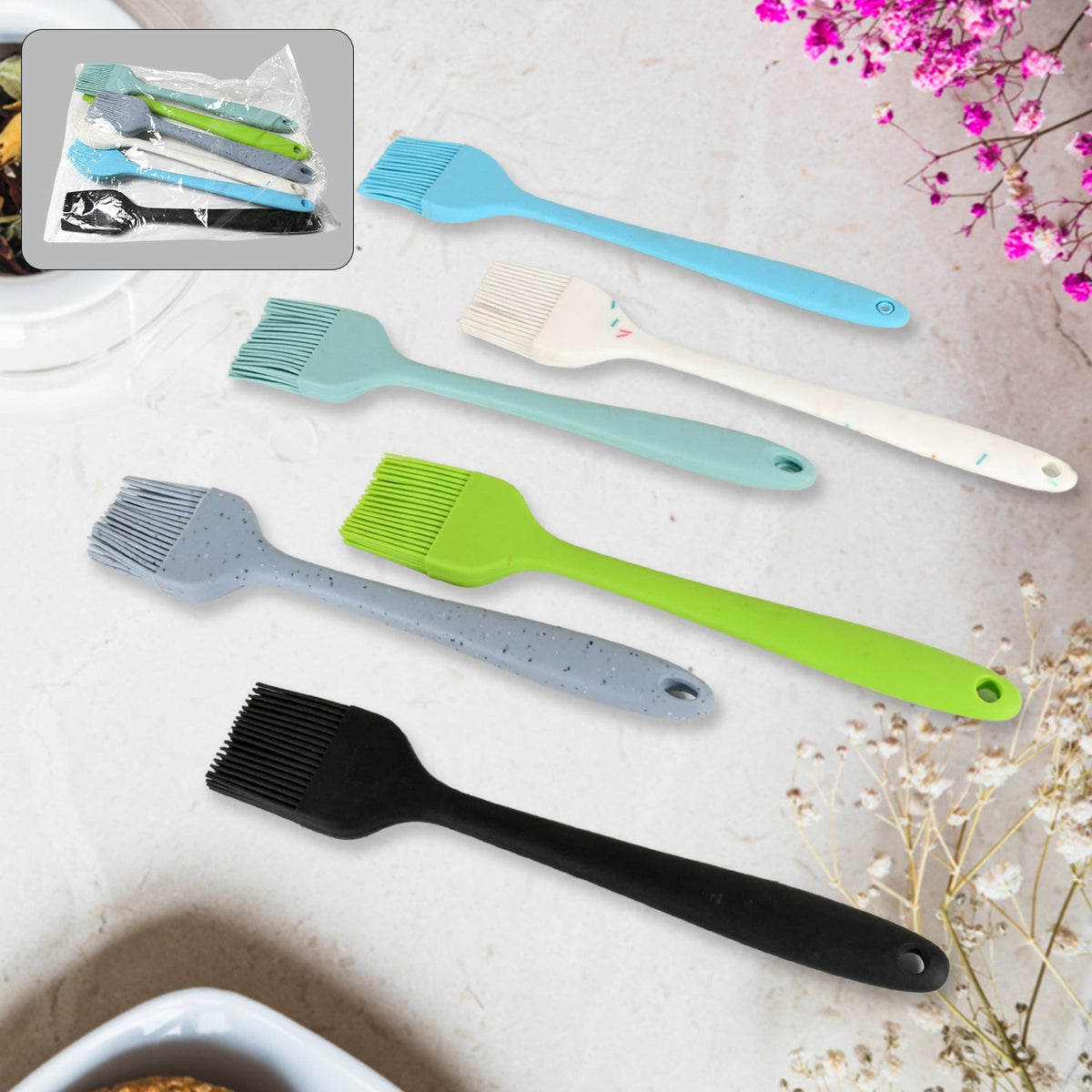 Multipurpose Silicone Spoon, Silicone Basting Spoon Non-Stick Kitchen Utensils H - 8206_siliccone_cooking_brush_6pc_no50