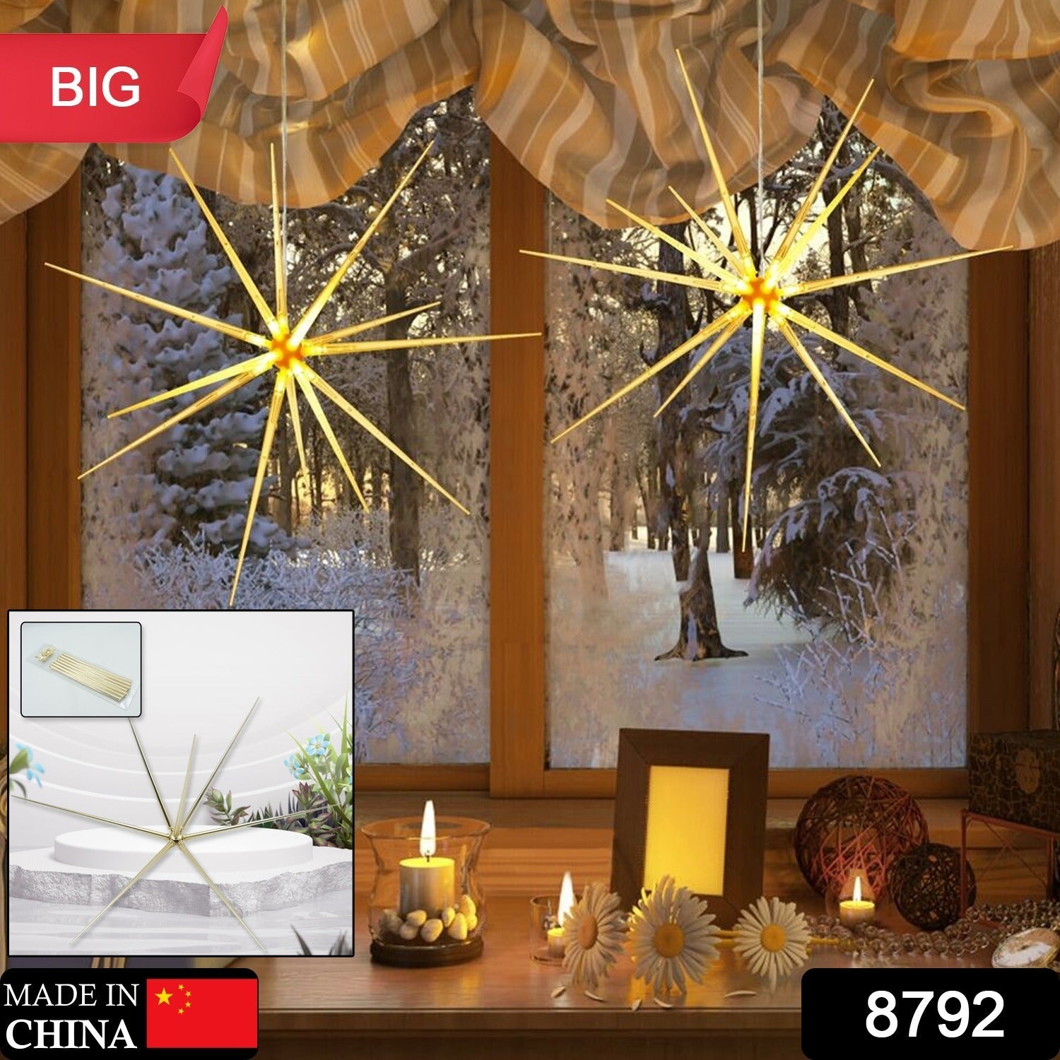 3D Gold Star Hanging Decoration Star, Acrylic Look  Hanging Luminous Star for Wi - 8792_big_hanging_decoration_star