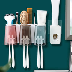 Wall Mount Toothbrush Holder with 3 Cups Automatic Toothpaste Holder Multi-Funct - 4161_wall_toothbrush_holder_no1