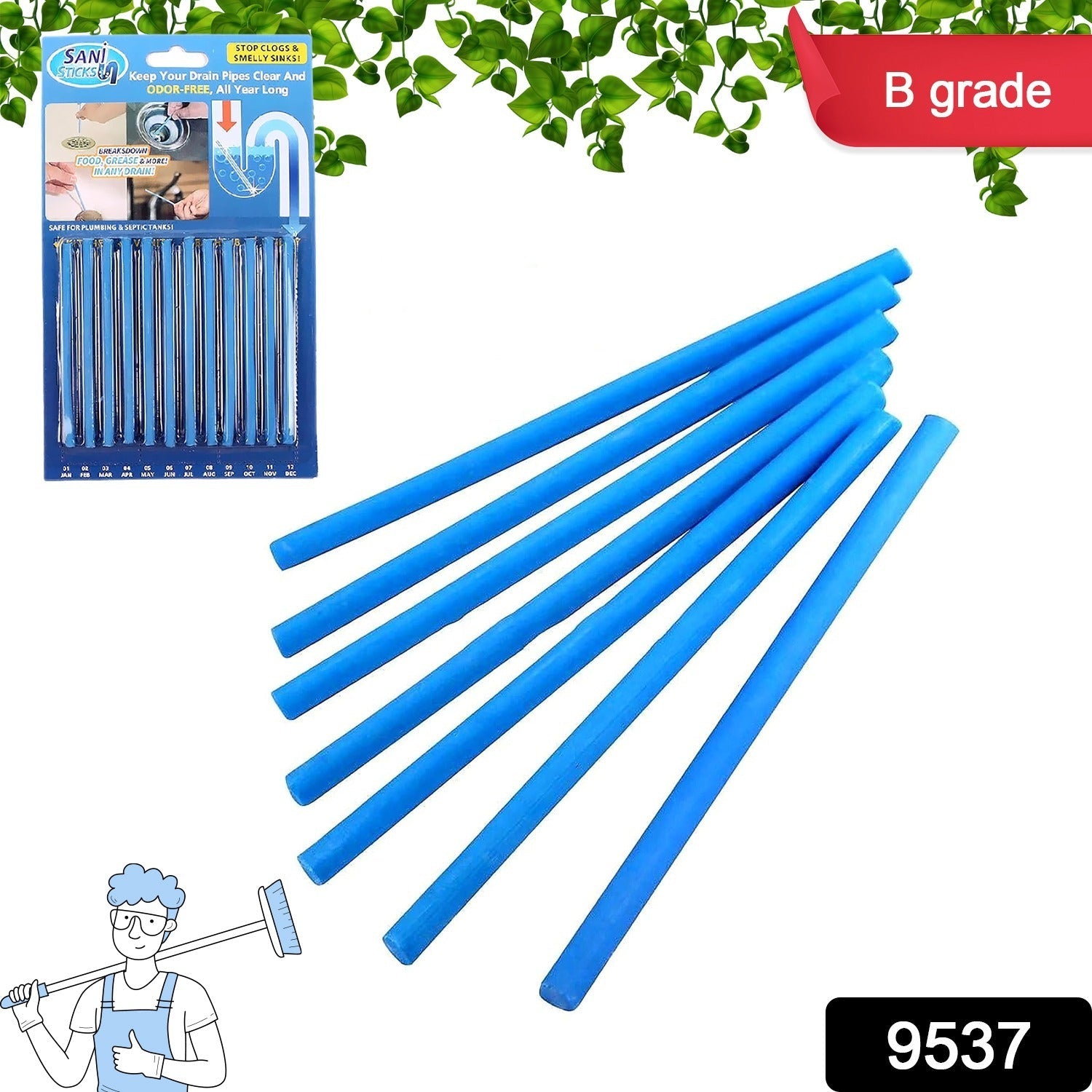 Sani Cleaning Sticks Keep Your Drains Pipes Clear Odor Home Cleaning - 9537_12pc_sani_sticks_b_grade