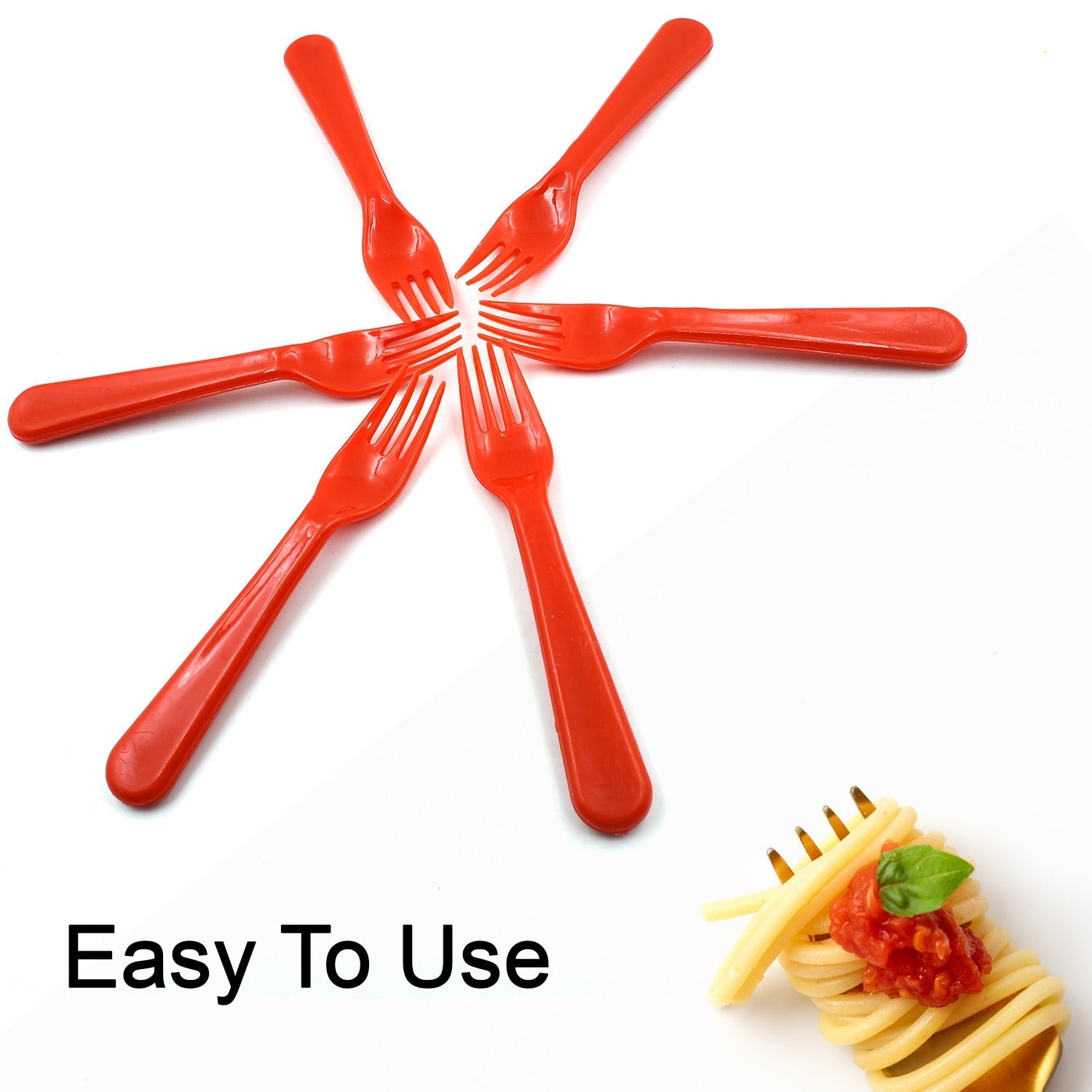 Lightweight plastic fork and spoon for vegetables.