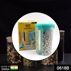 Three-in-one airtight storage container with a clear design and packaging box.