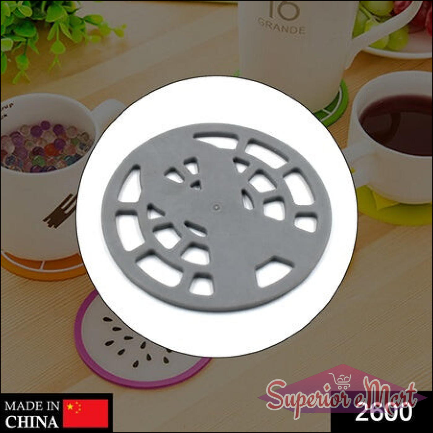 Stylish silicone fancy coaster in gray for protecting surfaces from drink spills