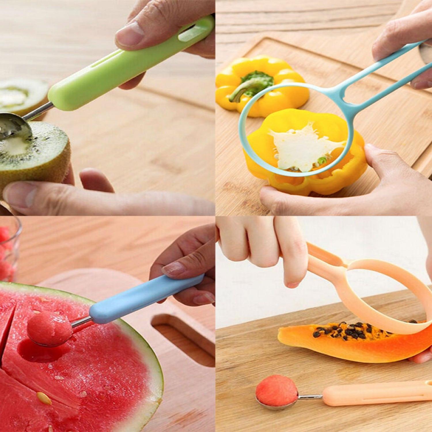 Multi-functional 2-in-1 fruit peeler and baller for easy fruit preparation and decoration