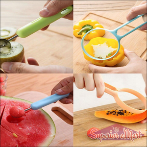 Multi-functional 2-in-1 fruit peeler and baller for easy fruit preparation and decoration