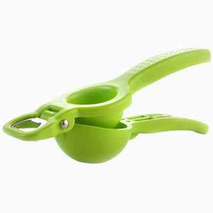 2 in 1 lemon squeezer and bottle opener in green for efficient juice extraction and bottle opening