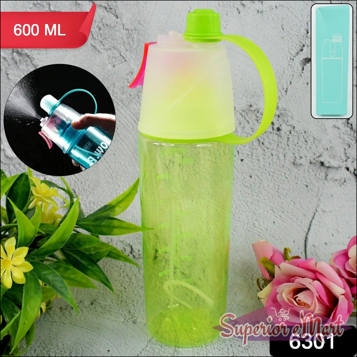 2 in 1 Mist Spray Water Bottle 600ml - Multicolor - Superior eMart