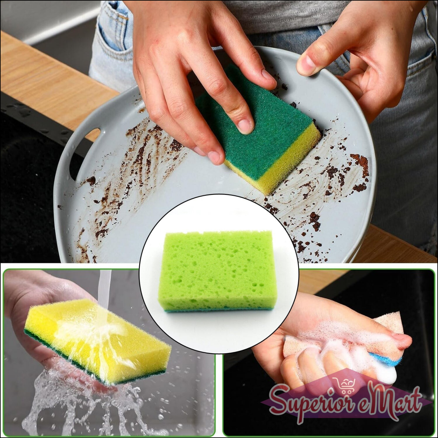 2-in-1 Multi-Purpose Scrub Sponge – Wear Resistant Dish & Furniture Cleaner (1 Pc) - Superior eMart