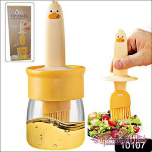 2 in 1 oil dispenser with basting brush featuring a fun duck design for easy oil application in the kitchen