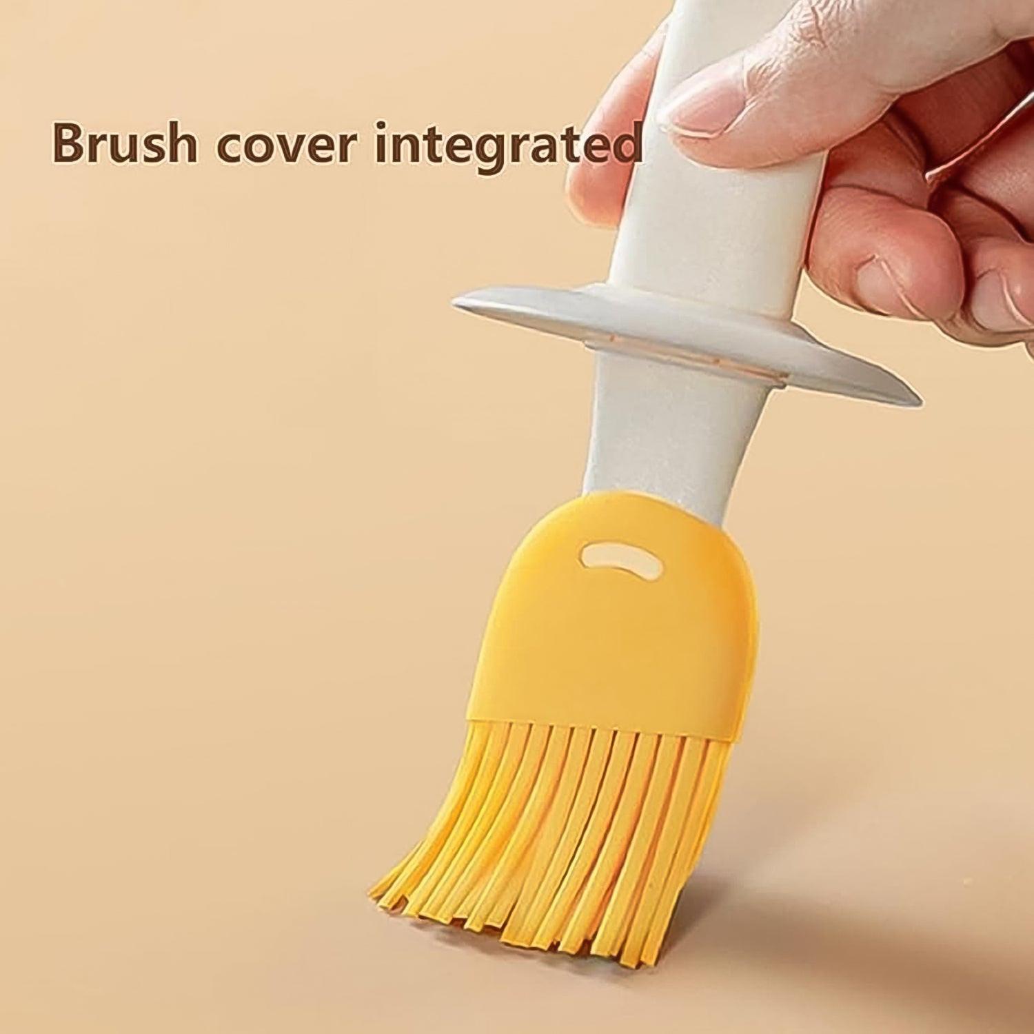 2 in 1 oil dispenser with basting brush featuring an integrated brush cover for easy storage