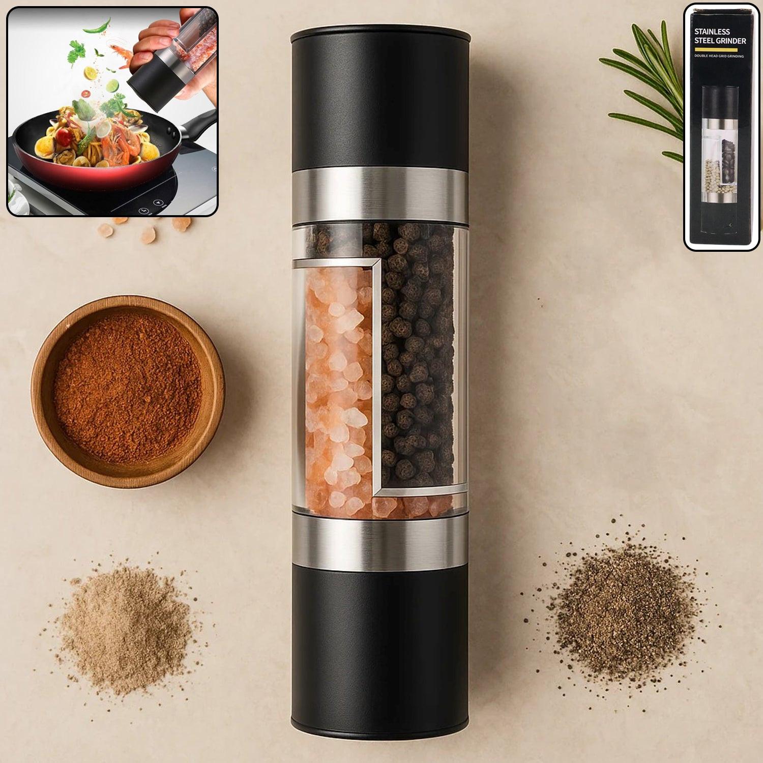 2-in-1 salt and pepper grinder featuring a sleek design for easy seasoning in the kitchen