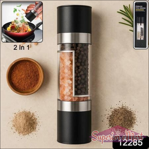 2-in-1 salt and pepper grinder featuring two compartments for easy seasoning in the kitchen