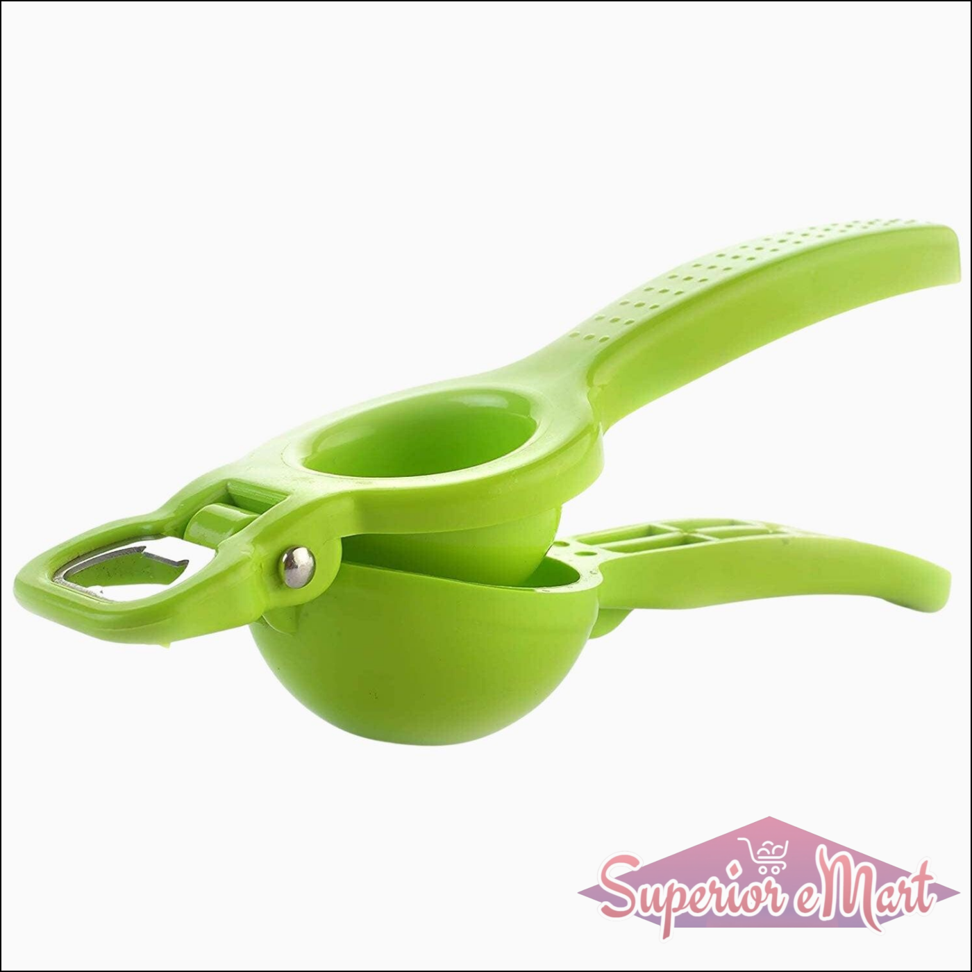 2 in 1 lemon squeezer and bottle opener in green for efficient juice extraction and bottle opening