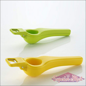 2 in 1 lemon squeezer and bottle opener in green and yellow for efficient kitchen use