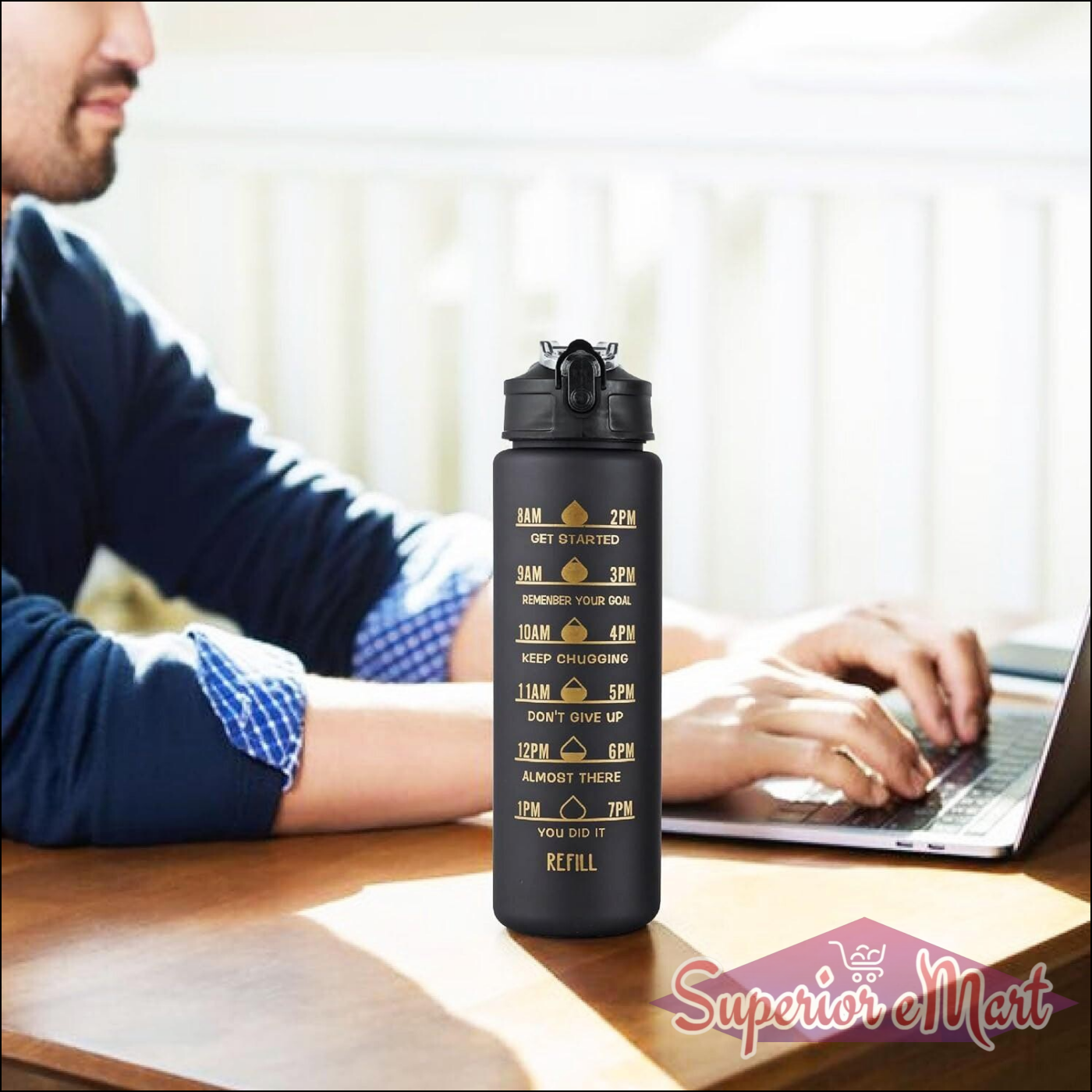 Superior eMart motivational water bottle set with time markers for hydration reminders and encouragement