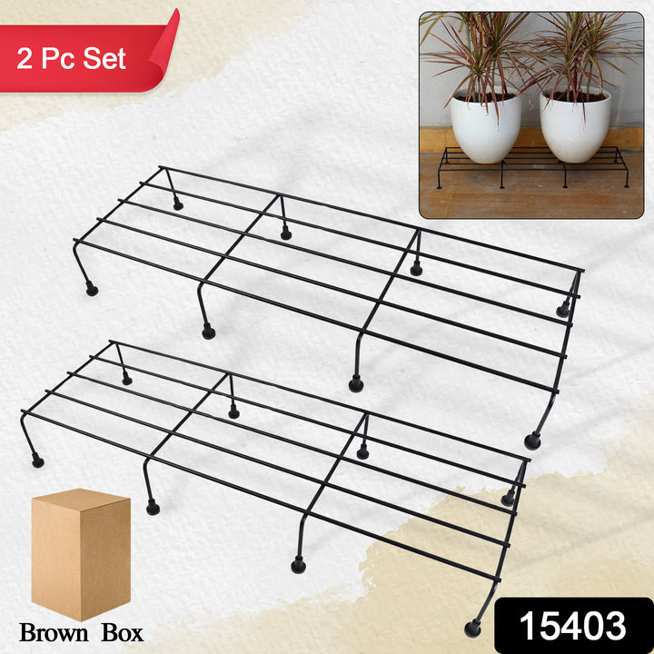 2 piece metal plant rack in black for stylish indoor plant display and organization