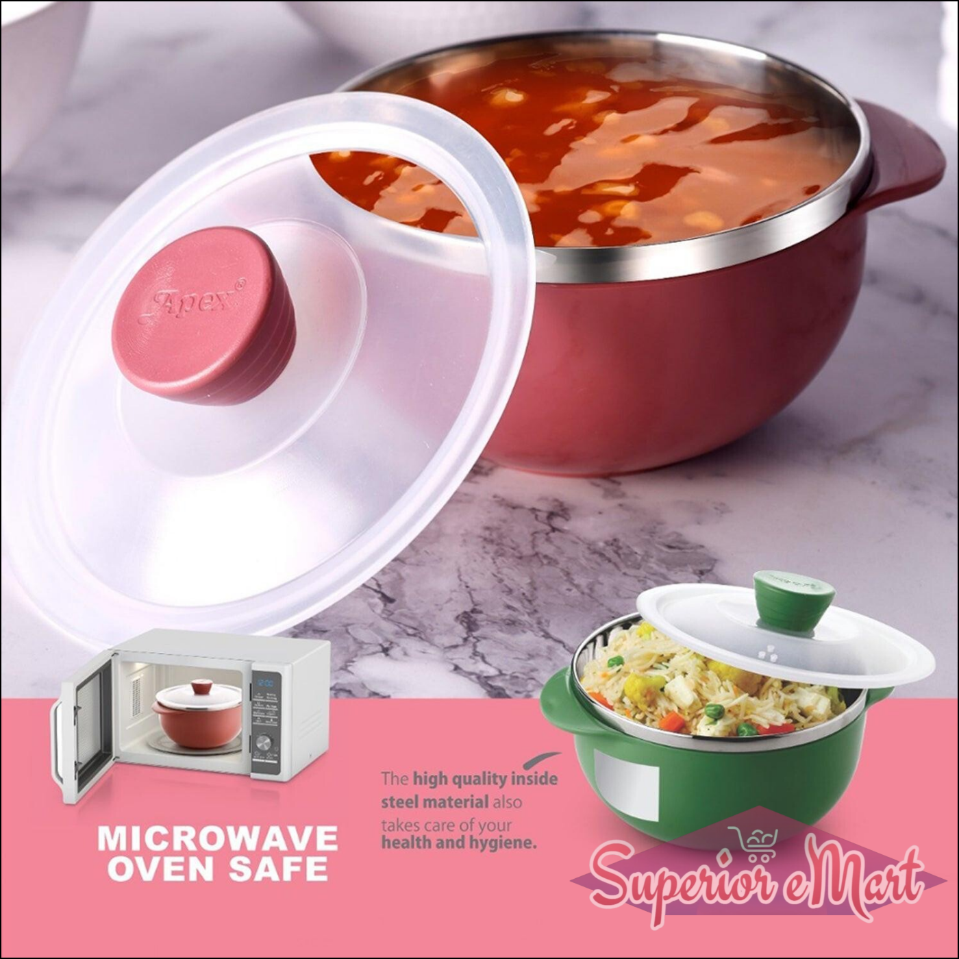 2 Piece Serving Bowls with Lids - 1000 & 700ML - Superior eMart