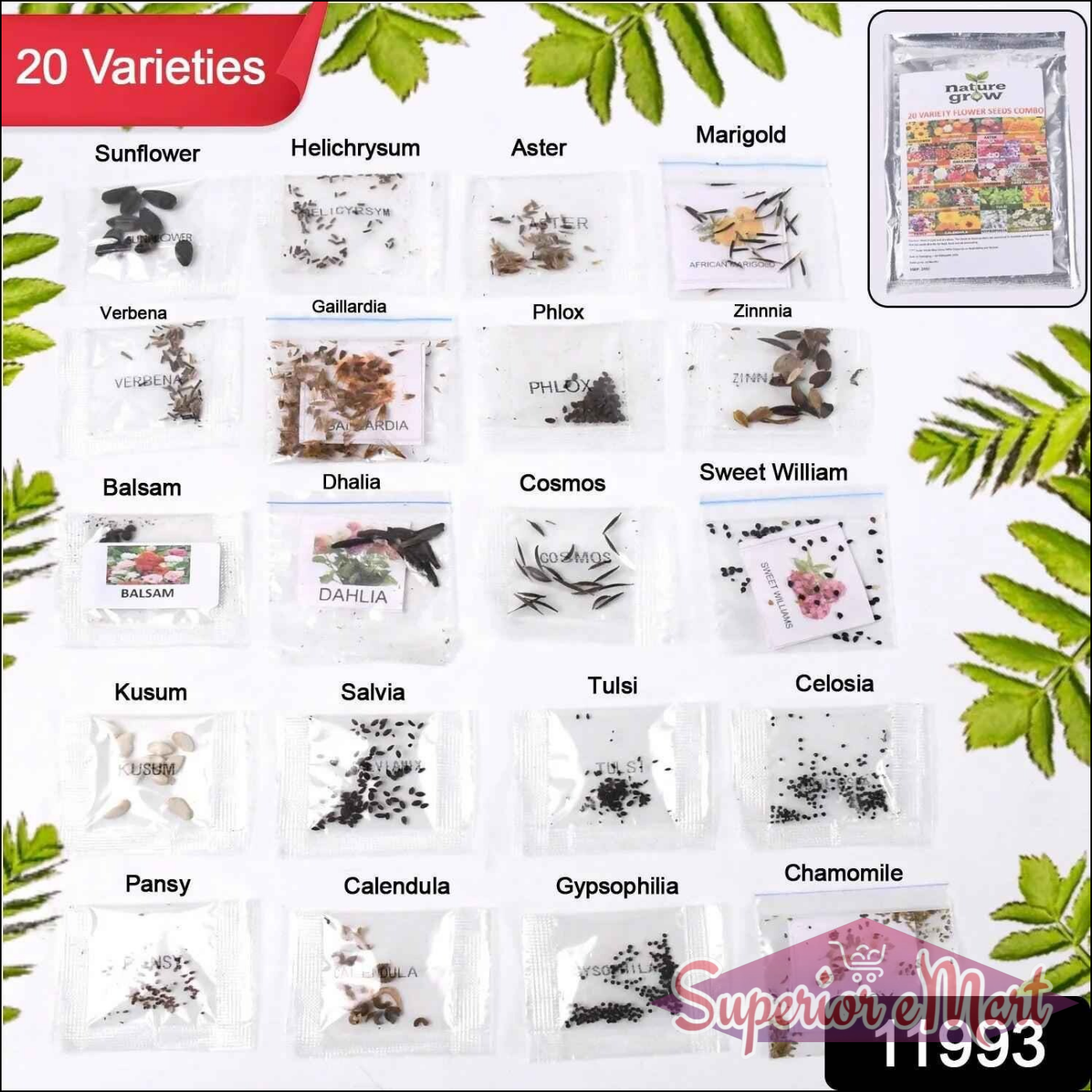 20 Types Flower Seeds Combo Set - Superior eMart