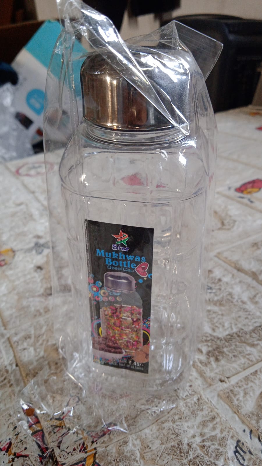 Plastic Transparent Mukhwas Bottle With Steel Cap / Mouth Freshener / Dryfruits  - 5714_pla_mukhwas_bottle_d138