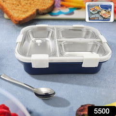 3 Compartment Transparent Stainless Steel Lunch Box for Kids, Tiffin Box, Lunch  - 5500_ss_3compartment_lunch_box