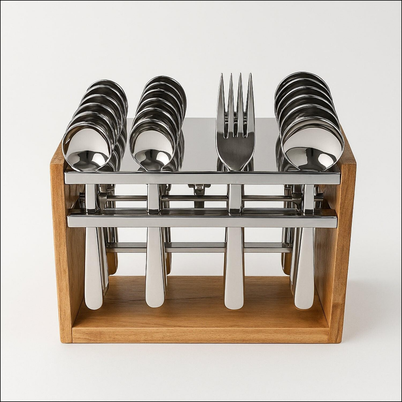 24 Piece Stainless Steel Cutlery Set with Wooden Stand - Superior eMart