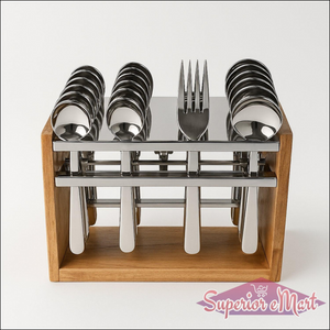 24 Piece Stainless Steel Cutlery Set with Wooden Stand - Superior eMart