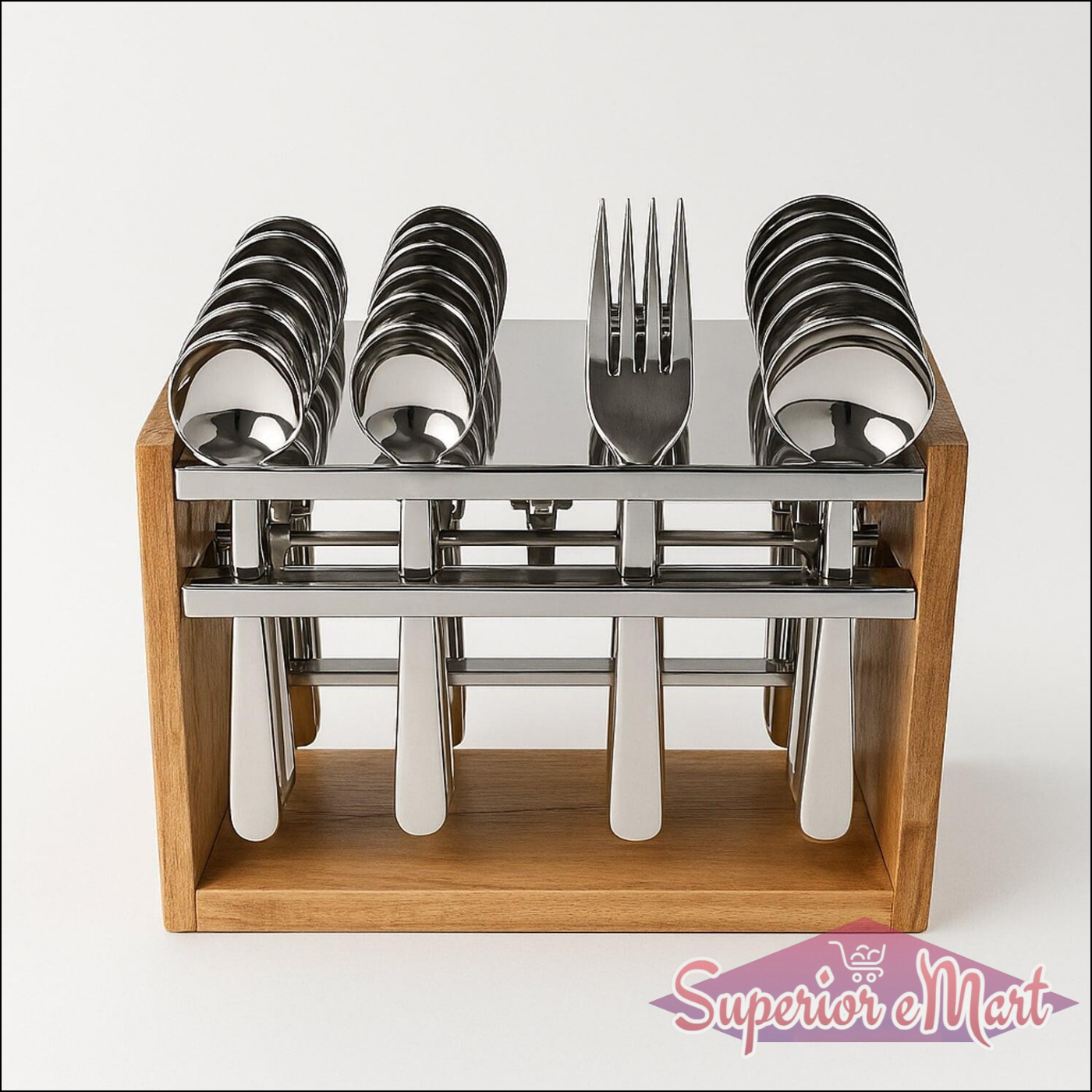 24 Piece Stainless Steel Cutlery Set with Wooden Stand - Superior eMart