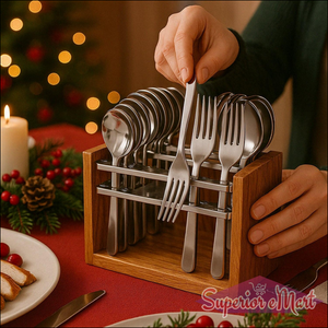 24 Piece Stainless Steel Cutlery Set with Wooden Stand - Superior eMart