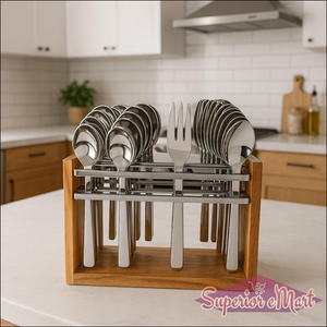 24 Piece Stainless Steel Cutlery Set with Wooden Stand - Superior eMart